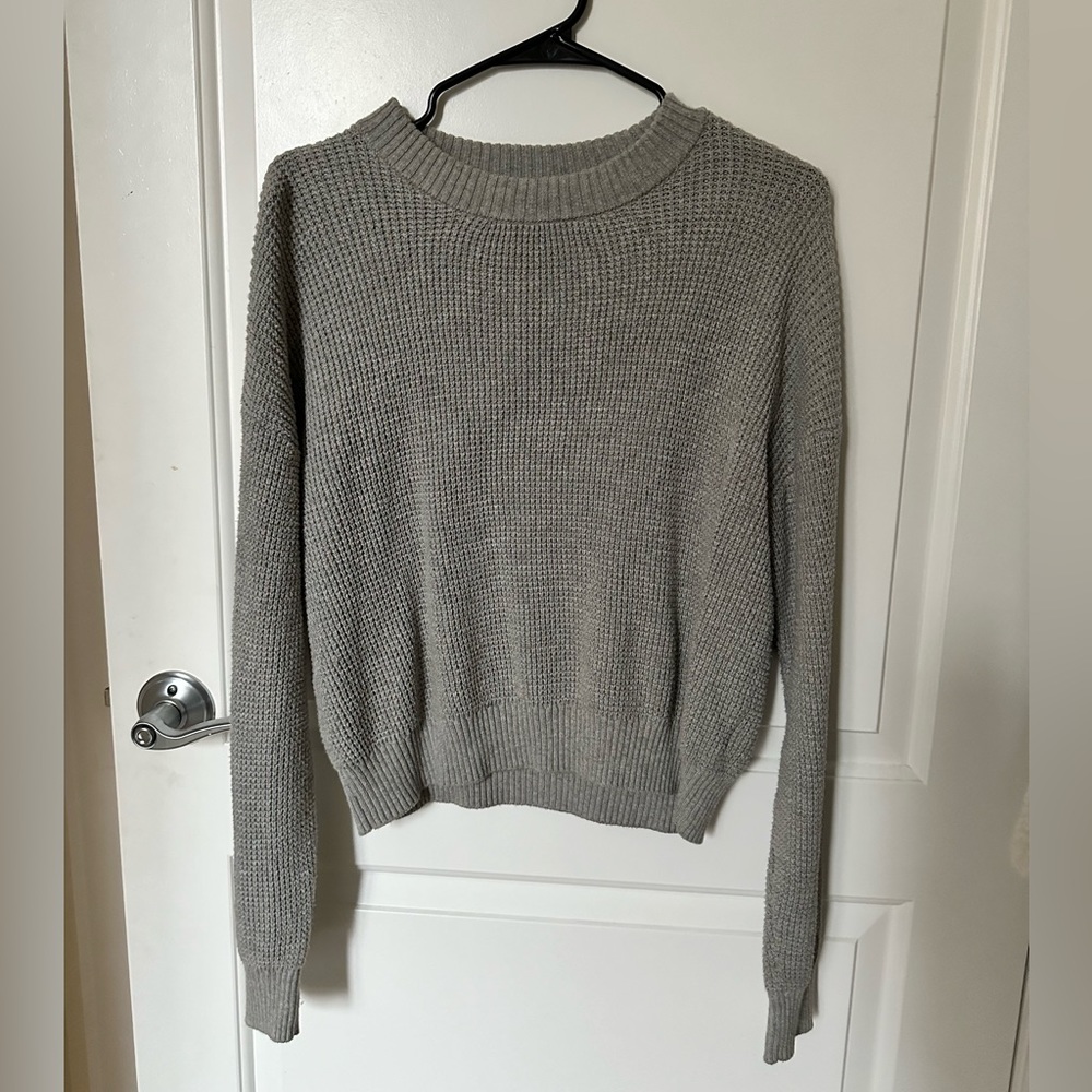 100% Cotton Grey Waffle Knit Sweater